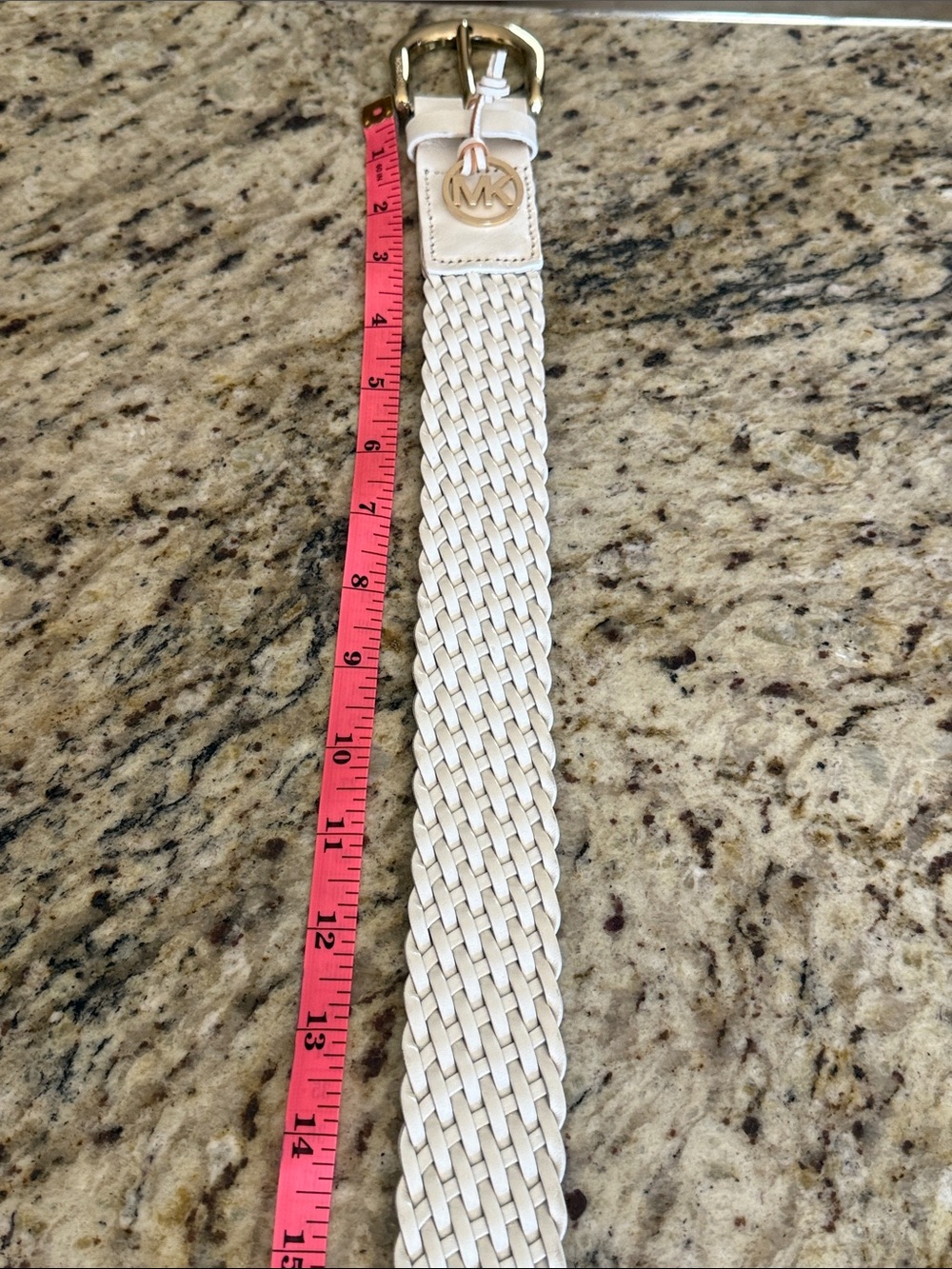 Michael Kors Belt White Braided Leather with Gold-tone buckle & MK Charm Sz Sm - Picture 10 of 11